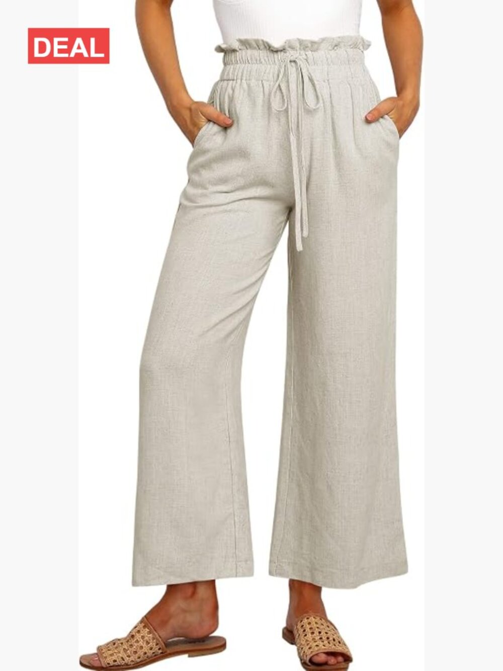 High Waist Wide Leg Cropped Palazzo Linen Pants Casual Summer